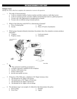 Microeconomics Quiz 1 Answer Section