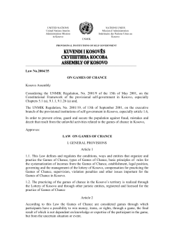 Law No.2004/35 ON GAMES OF CHANCE Kosovo Assembly