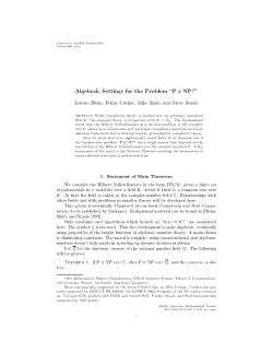 Algebraic Settings for the Problem P6=NP?