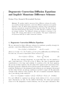 Degenerate Convection-Di usion Equations and Implicit Monotone