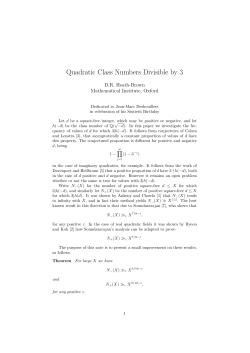 Quadratic Class Numbers Divisible by 3