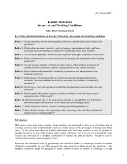 Teacher Motivation - Incentives and Working
