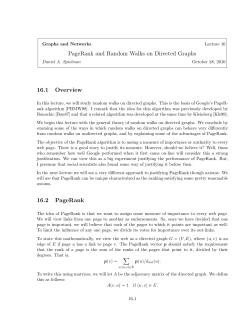 PageRank and Random Walks on Directed Graphs 16.1 Overview