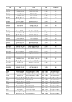 Area Date Venue Times Competition Coventry