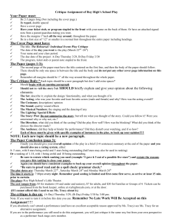 Critique Assignment of Roy High`s School Play