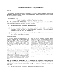 Uniform Securities Act of 1956 - North American Securities