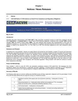 CSA Staff Notice 31-350 Guidance on Small Firms Compliance and