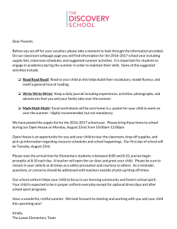 Dear Parents: Before you set off for your vacation, please take a