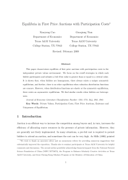 Equilibria in First Price Auctions with Participation Costs