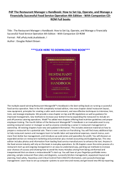 PdF The Restaurant Manager s Handbook: How to Set Up, Operate