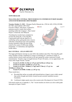 Malaysia Bau Central trench results confirm outcrop