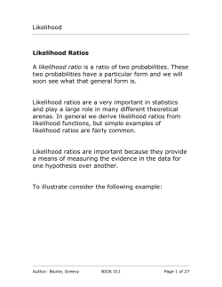 Likelihood Likelihood Ratios A likelihood ratio is a ratio of two