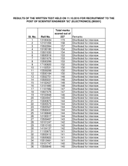 Sl. No. Roll No. Total marks scored out of 237 Remarks 1 13100434