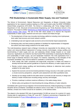 PhD Studentships in Sustainable Water Supply