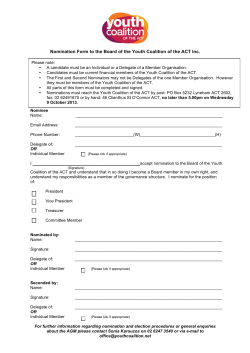 Nomination Form to the Board of the Youth Coalition of the ACT Inc.
