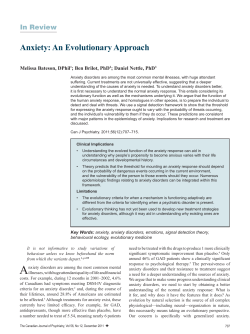 Anxiety: An Evolutionary Approach