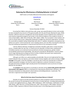 Reducing the Effectiveness of Bullying Behavior in Schools OSEP