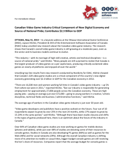 Canadian Video Game Industry Critical Component of New Digital