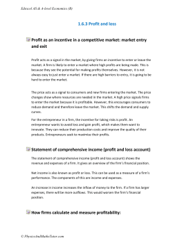 1.6.3 Profit and loss Profit as an incentive in a competitive market