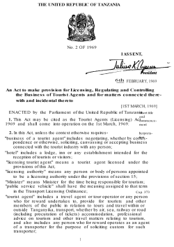 No. 2 OF 1969 AN Act to make provision for Licensing