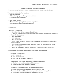 BIO 580 Medical Microbiology Unit 4 - Control of Microbial Infections