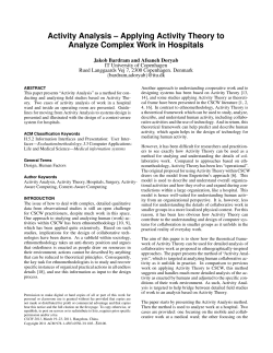 Activity Analysis - Applying Activity Theory to Analyze Complex Work