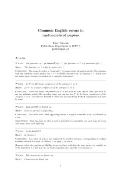 Common English errors in mathematical papers