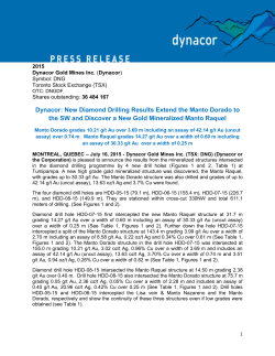Dynacor: New Diamond Drilling Results Extend the Manto Dorado to