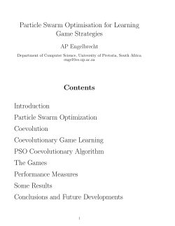 Particle Swarm Optimisation for Learning Game Strategies Contents