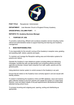 POST TITLE: Receptionist / Administrator DEPARTMENT: Lisle