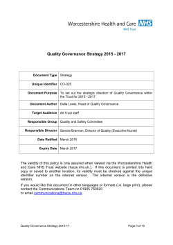 Quality Governance Strategy 2015 - 2017