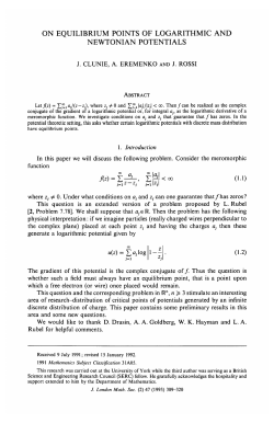 on equilibrium points of logarithmic and newtonian