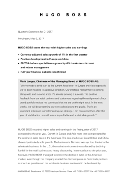 Quarterly Statement for Q1 2017 Metzingen, May 3, 2017 HUGO