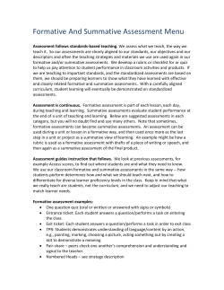 Formative and Summative Assessment Menu