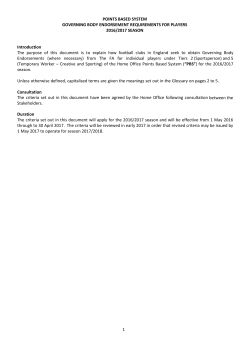 1 POINTS BASED SYSTEM GOVERNING BODY ENDORSEMENT