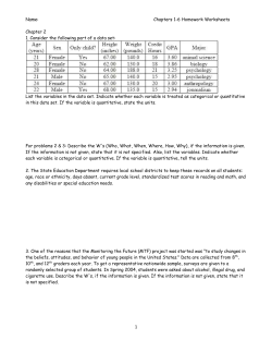 Name: Chapters 1-6 Homework Worksheets Chapter 2 1. Consider