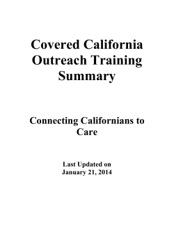 Covered California Training Summary (Updated January 21, 2014)