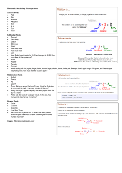 Mathematics Vocabulary: Four operations Addition Words &bull; Add