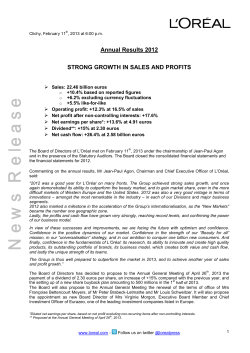 Annual Results 2012 STRONG GROWTH IN SALES AND PROFITS