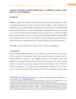 Aristotle`s Insistence on Humor Being Proper: A Syllogistic Corollary