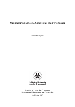 Manufacturing Strategy, Capabilities and Performance