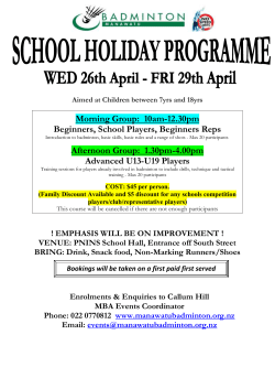 Morning Group: 10am-12.30pm Beginners, School Players