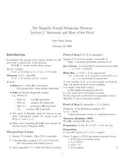 The Margulis Normal Subgroups Theorem Lecture 2: Statement and