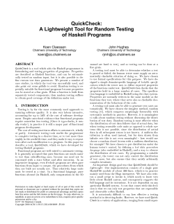 QuickCheck: A Lightweight Tool for Random Testing of Haskell