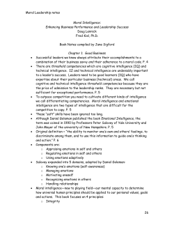 Moral Leadership notes Moral Intelligence: Enhancing Business