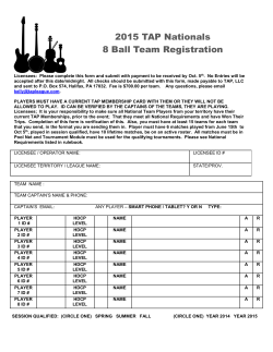 2015 TAP Nationals 8 Ball Team Registration