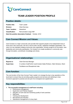 TEAM LEADER POSITION PROFILE Position details: Position title