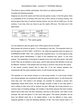 Investment risks - Lecture 7: Portfolio theory