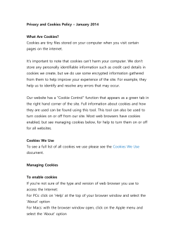 Privacy and Cookies Policy &ndash; January 2014 What Are Cookies