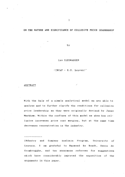 1 ON THE NATURE AND SIGNIFICANCE OF COLLUSIVE PRICE